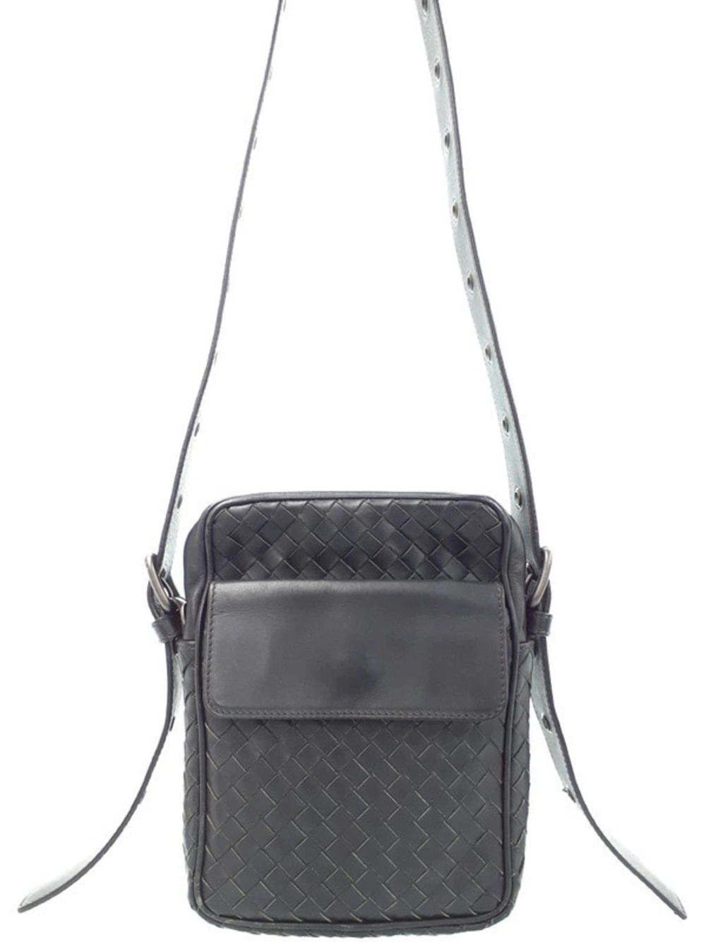 Bottega Veneta Intrecciato Front Pocket Crossbody Bag Black
